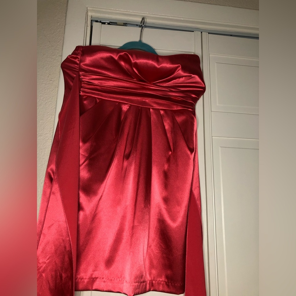 LOVE TEASE Pink Satin Shiny Strapless Cocktail Mini Dress